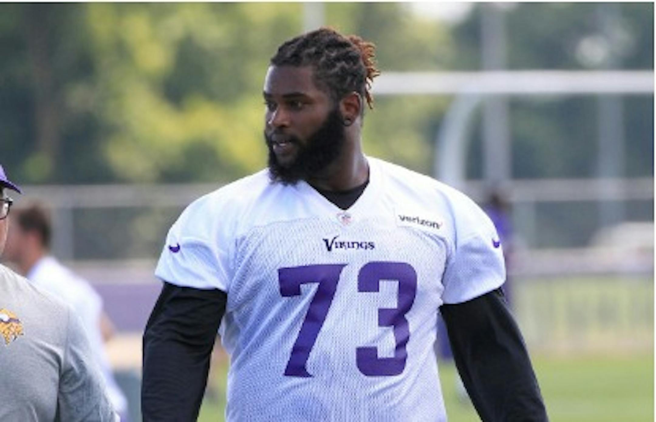 Minnesota Vikings tackle Sharrif Floyd (73) leaves the field during NFL football training camp Thursday, July 27, 2017, in Mankato, Minn.