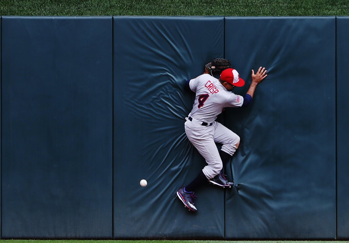 In the 9th inning, Eddie Rosario(20 hit a triple as Coco Crisp(4) who had moved to center field.[At the Twins game against the A's at Target Field on 7/04/16. Richard Tsong-taatarii@startribune.com