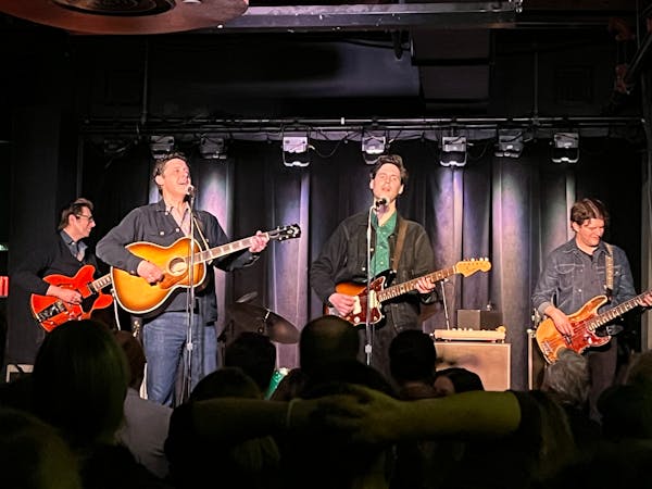 Brothers Page Burkum, front left, and Jack Torrey led another warm Monday night gig at the Turf Club with the Cactus Blossoms, including guitarist Jak
