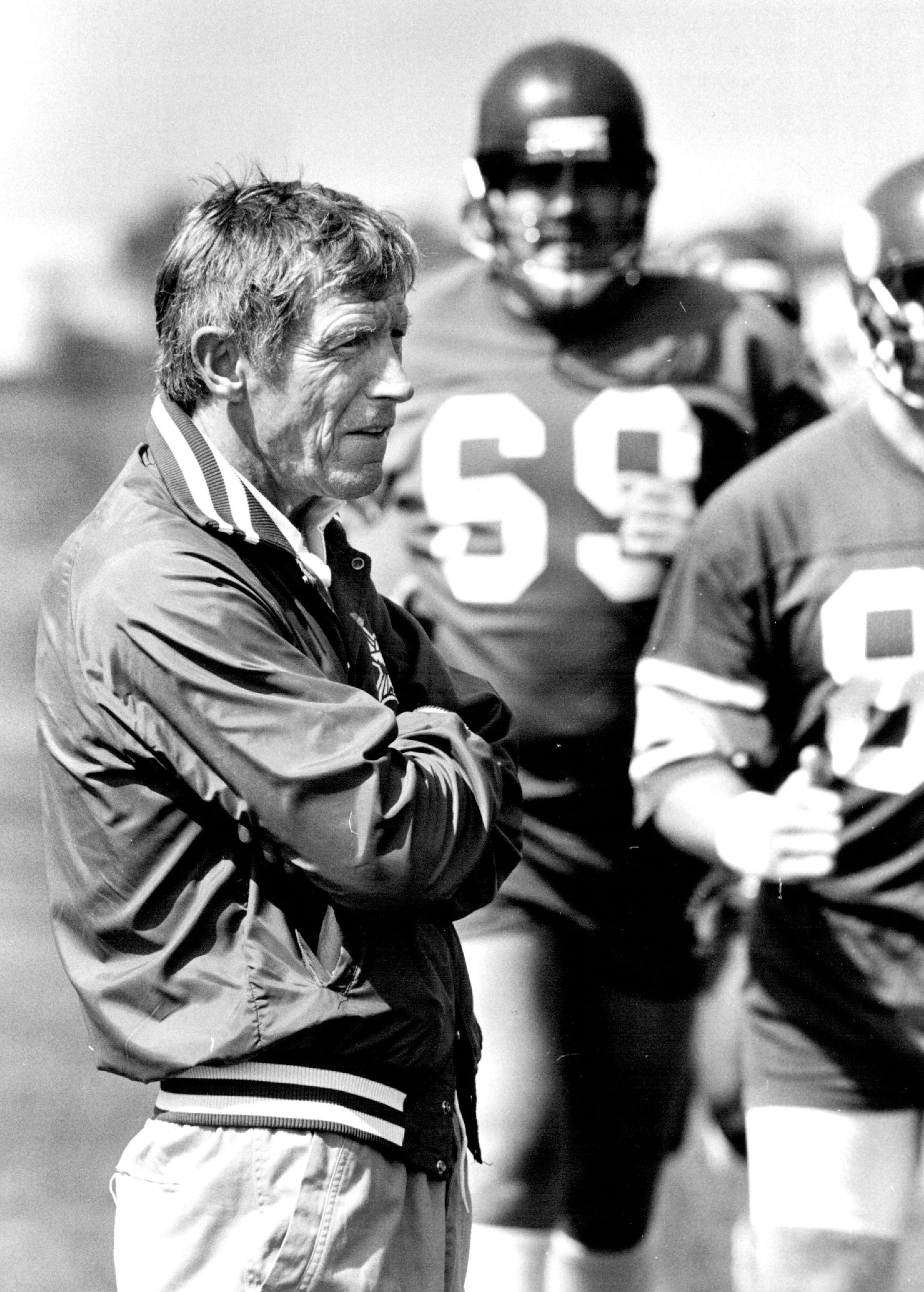 Coach Jerry Burns led the Vikings through their first minicamp workout on May 14, 1988.