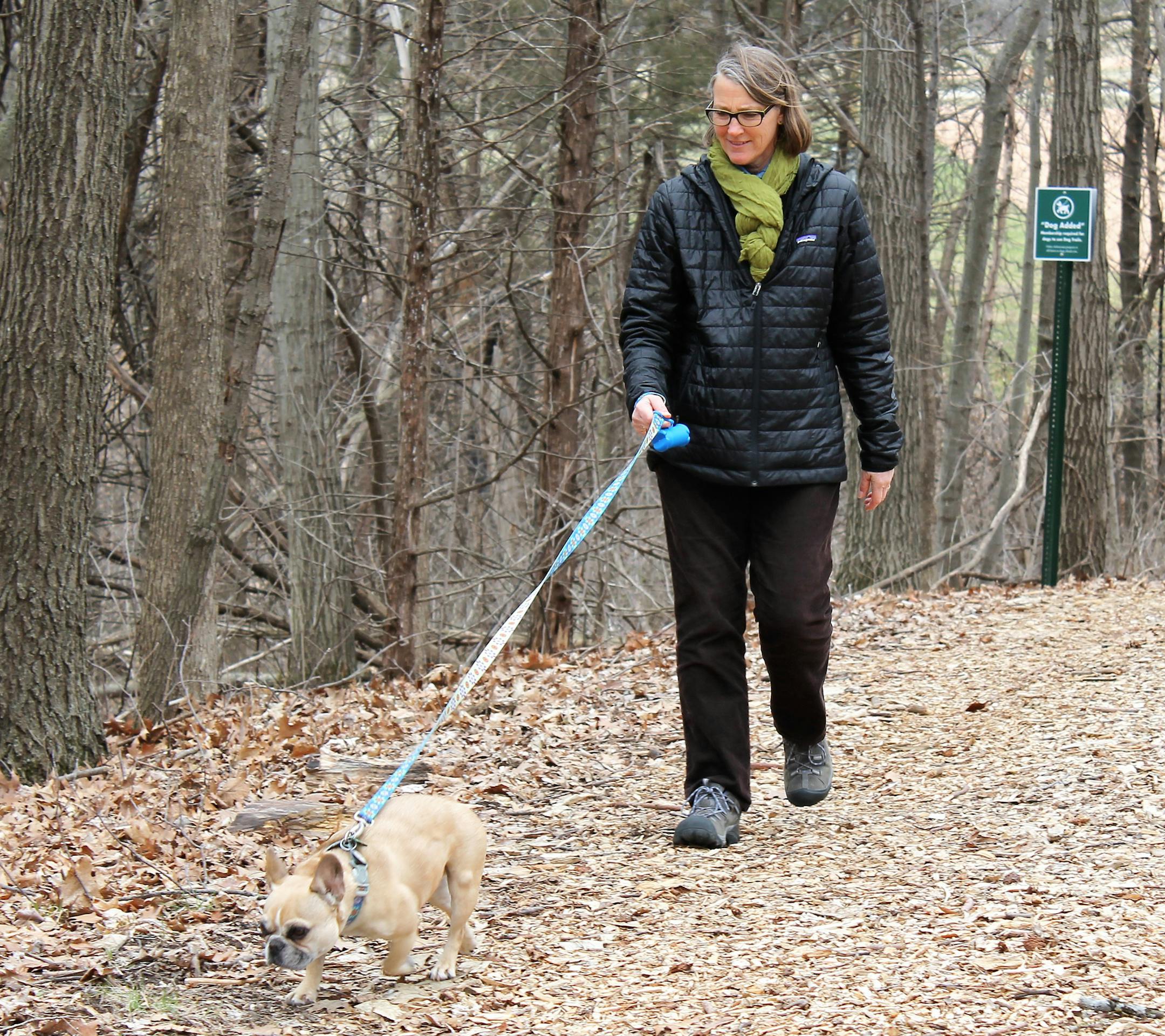 Jeanne Larson with her dog Lola, at the opening of the Dog Commons during Minnesota Landscape Arboretum's Dog Days at the Arboretum. Photo by Susie Hopper
