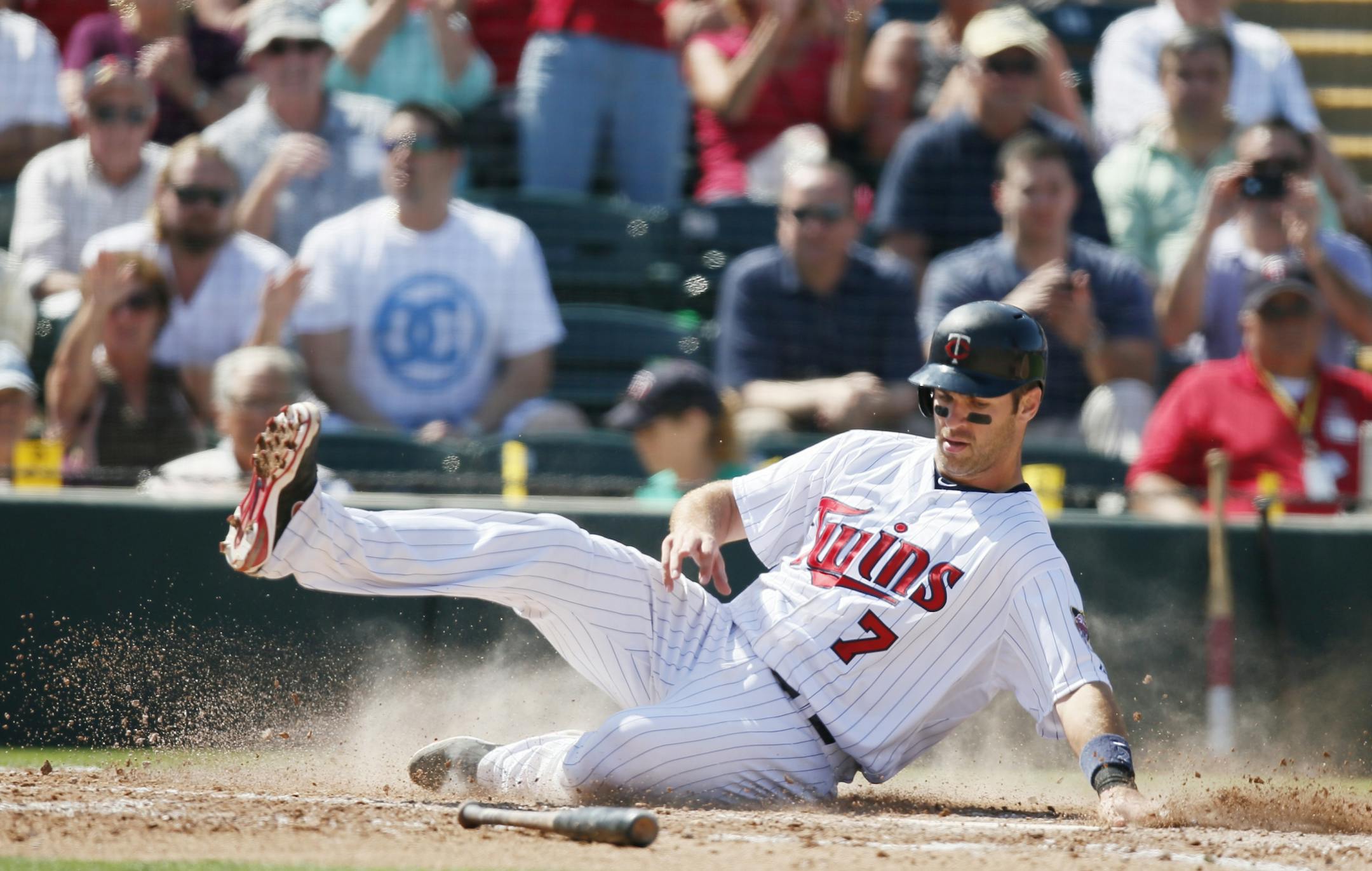 Twins Joe Mauer scored on a double by Josh Willingham in the third inning during the Twins and Baltimore Orioles spring game Thursday Feb.28, 2013 at Hammond Stadium in Fort Myers , FL. Minnesota beat Baltimore 7-1