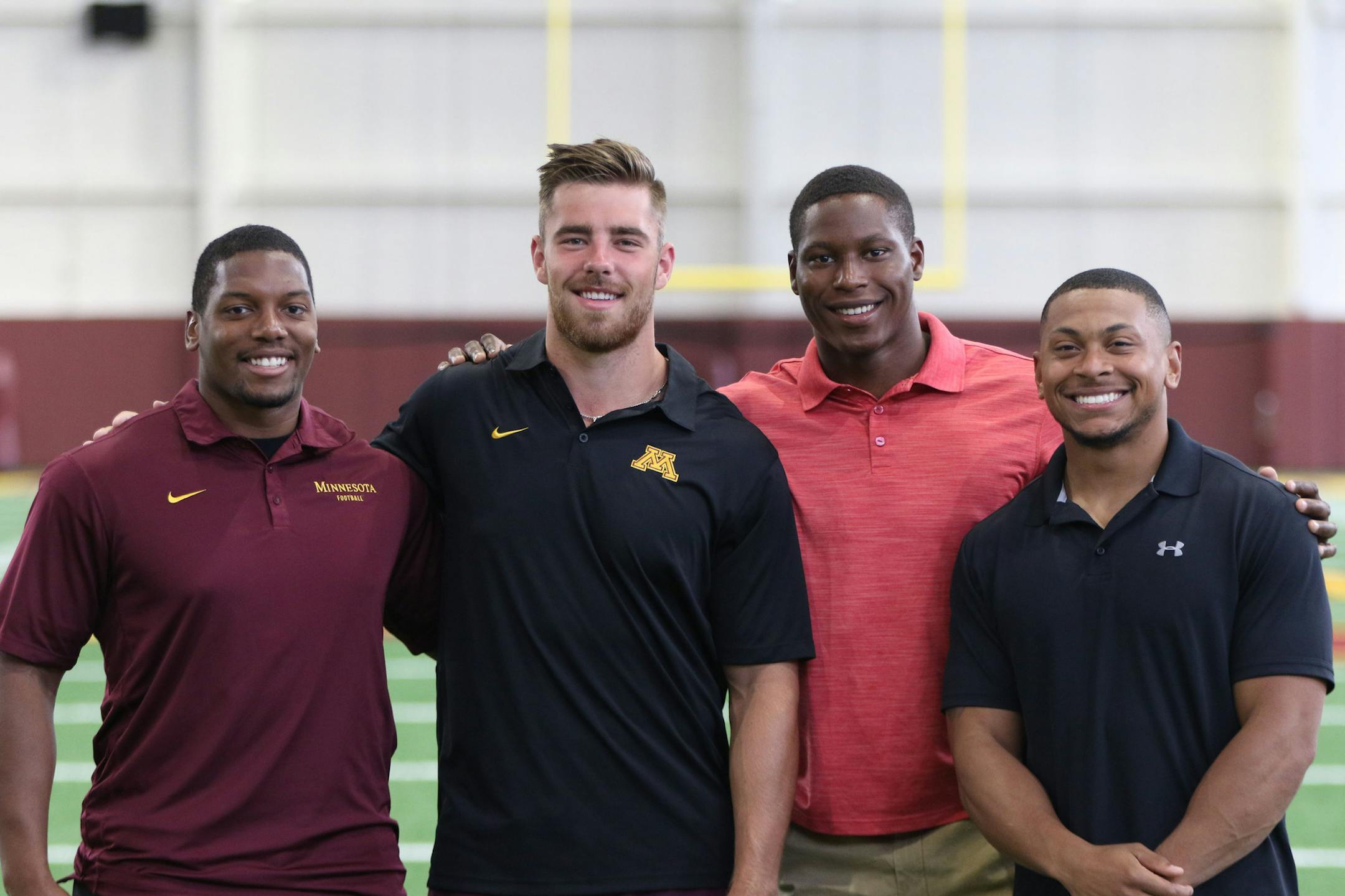 Thomas Barber, Carter Coughlin, Kamal Martin and Antoine Winfield Jr. pose for a portrait in the Gophers new football facility on Monday. ] ALEX KORMANN &#x2022; alex.kormann@startribune.com (From left) Thomas Barber, Carter Coughlin, Kamal Martin and Antoine Winfield Jr. are key defensive players on the University of Minnesota football team entering the 2018 season. The four players also share a house together and describe their relationship as goofy and fun. Coughlin and Martin added that thei