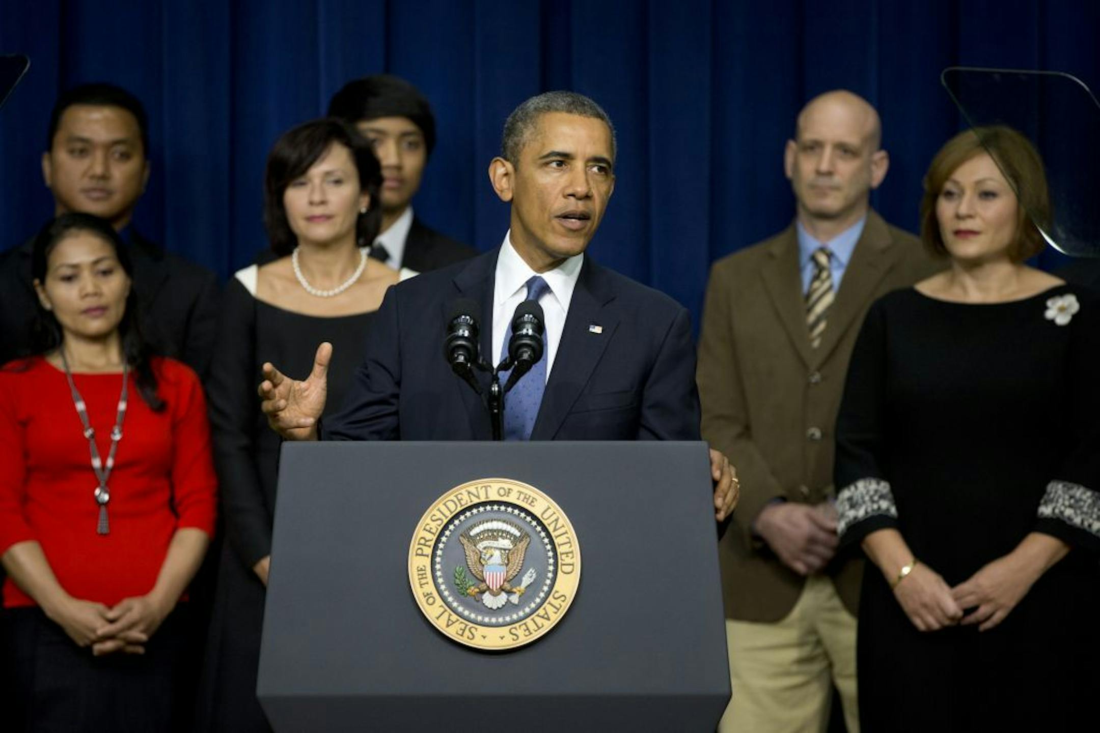 President Barack Obama speaks in the South Court Auditorium on the White House complex, Monday, Sept. 16, 2013, in Washington.