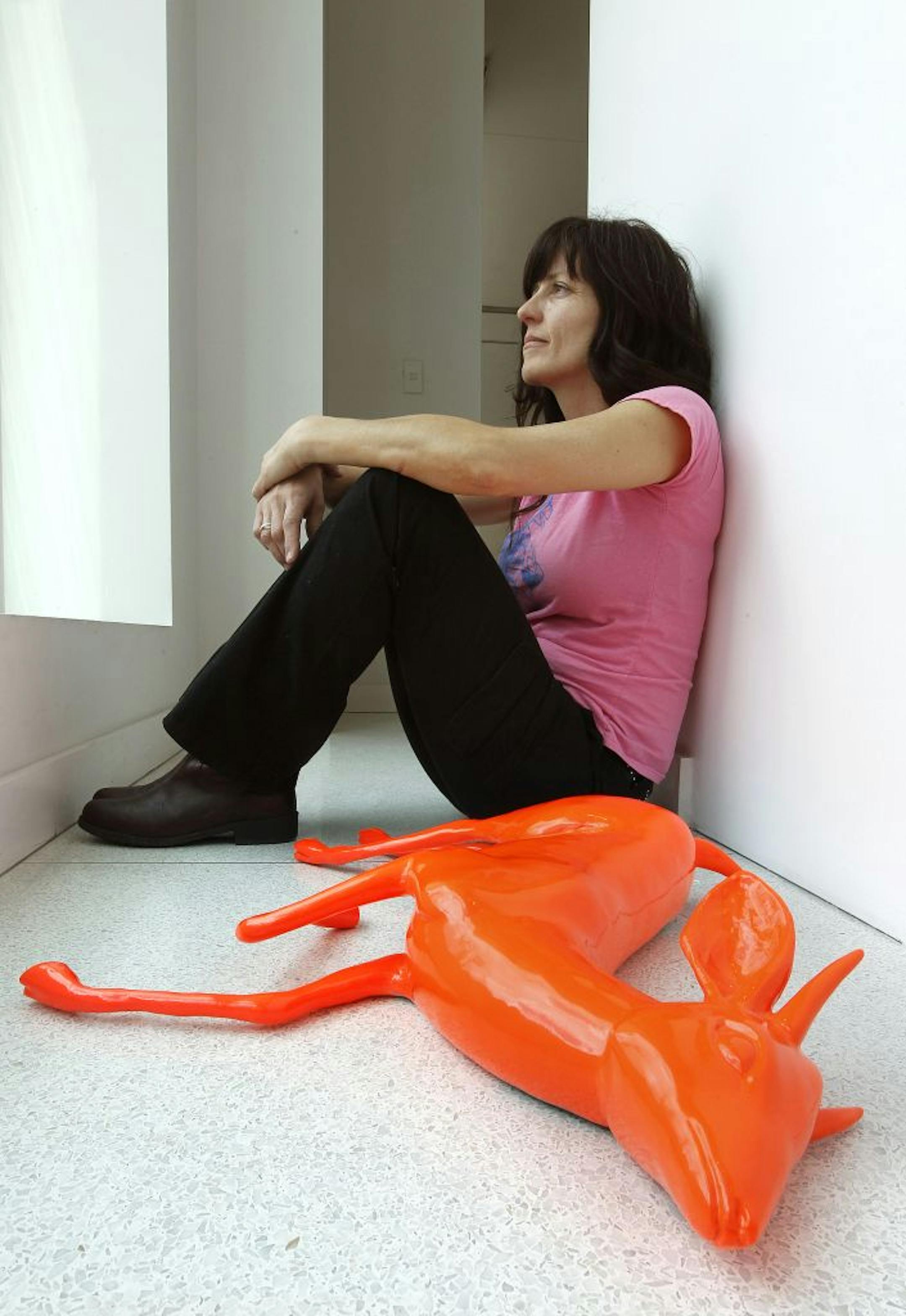 Alexa Horochowski has installed her work in the Chambers Hotel, Burnet Art Gallery. The Florescent Orange Deer