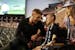 Minnesota United goalkeeper Matt Lampson (28) talked with Nathalia Hawley, 14, who was diagnosed with the bone cancer osteosarcoma when she was in six