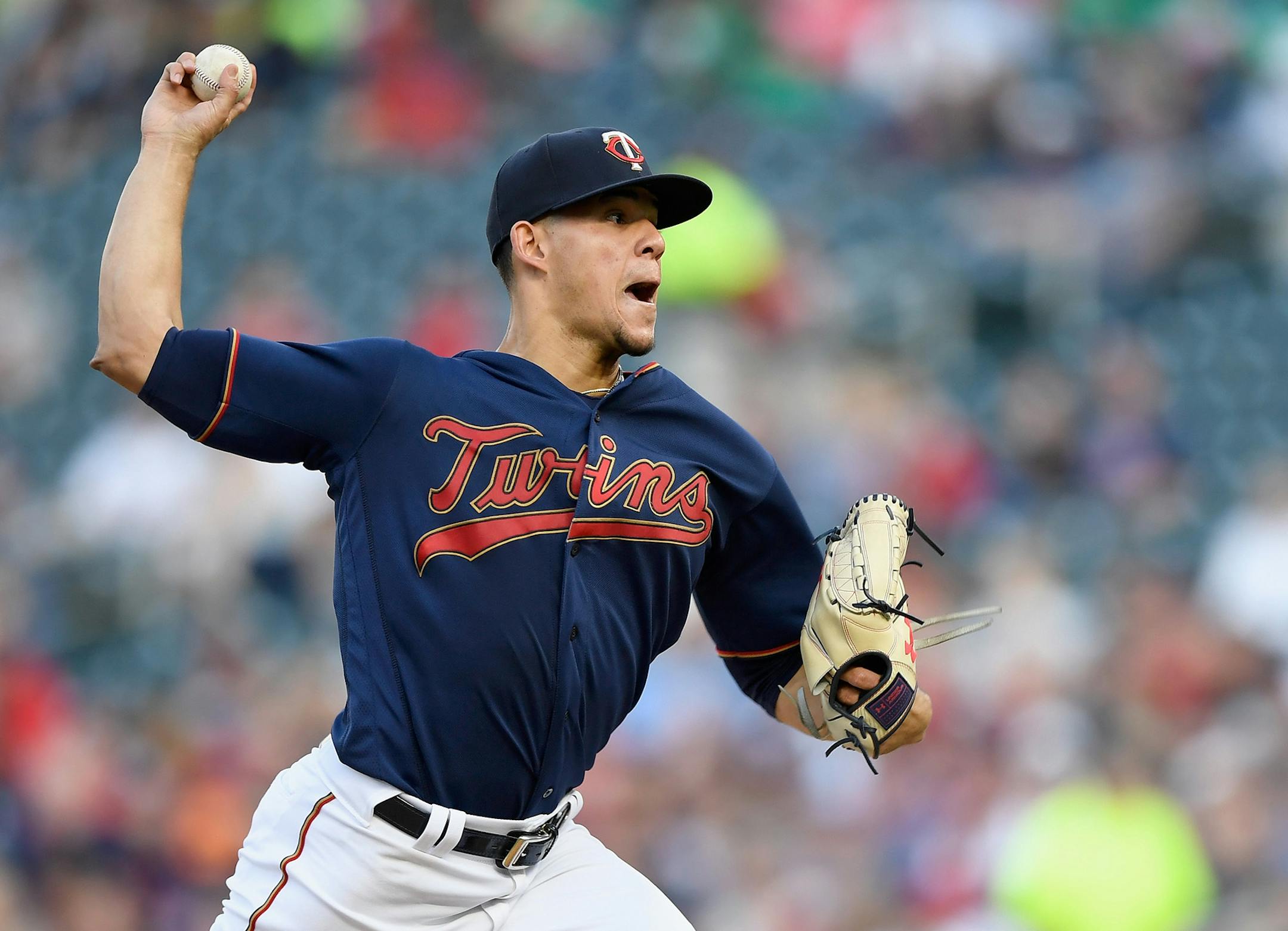Jose Berrios #17 of the Minnesota Twins delivers a pitch against the Boston Red Sox during the second inning of the game on June 17, 2019 at Target Field in Minneapolis, Minn. The Red Sox won, 2-0. (Hannah Foslien/Getty Images/TNS) ORG XMIT: 1340305
