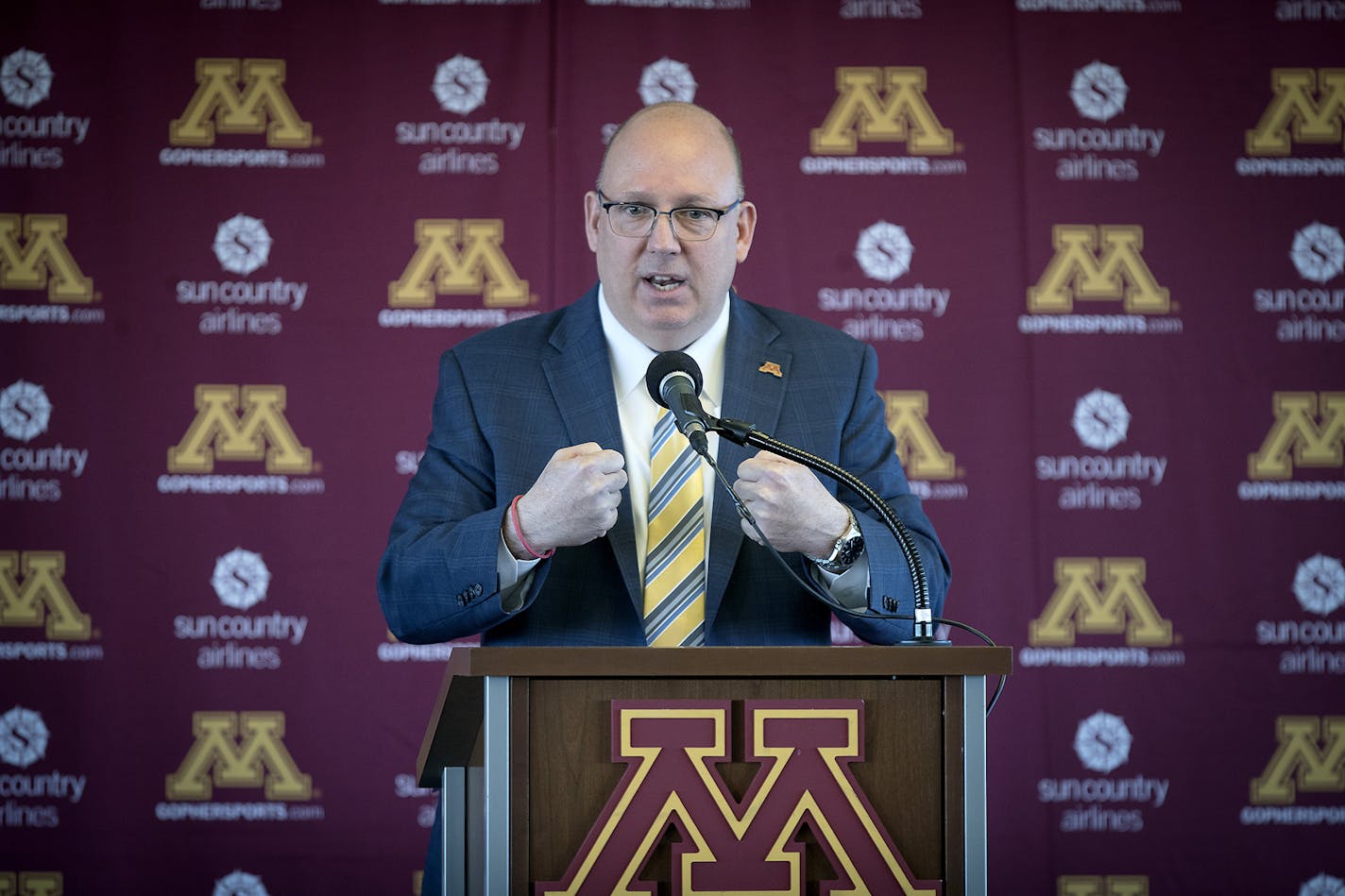 Bob Motzko, the new Gophers hockey coach addressed the media, family, former players and coaches, during a press conference at TCF Bank Stadium, Thursday, March 29, 2018 in Minneapolis, MN. ] ELIZABETH FLORES &#xef; liz.flores@startribune.com