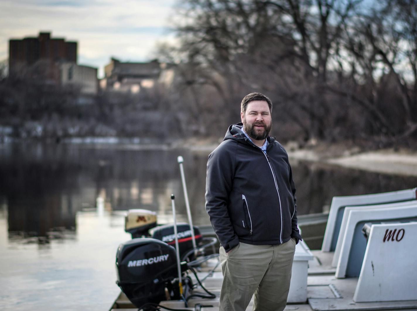 U of M men's rowing coach Aaron Schnell received a UMPD citizen's award for helping in the rescue of a man who fell from the Washington Avenue Bridge in July. ] GLEN STUBBE &#xef; glen.stubbe@startribune.com Wednesday February 15, 2017