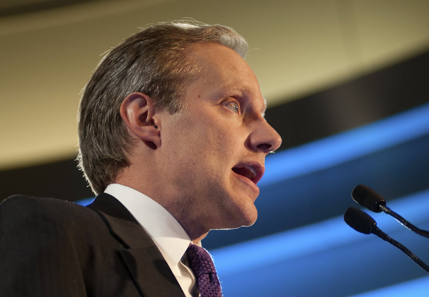 This Nov. 6, 2019 file photo shows Minnesota Secretary of State Steve Simon speaking in in St. Paul, Minn. Simon believes the state gets something out of having a more familiar primary process, one that expands voter access. (Bill Kelley/MinnPost via AP)