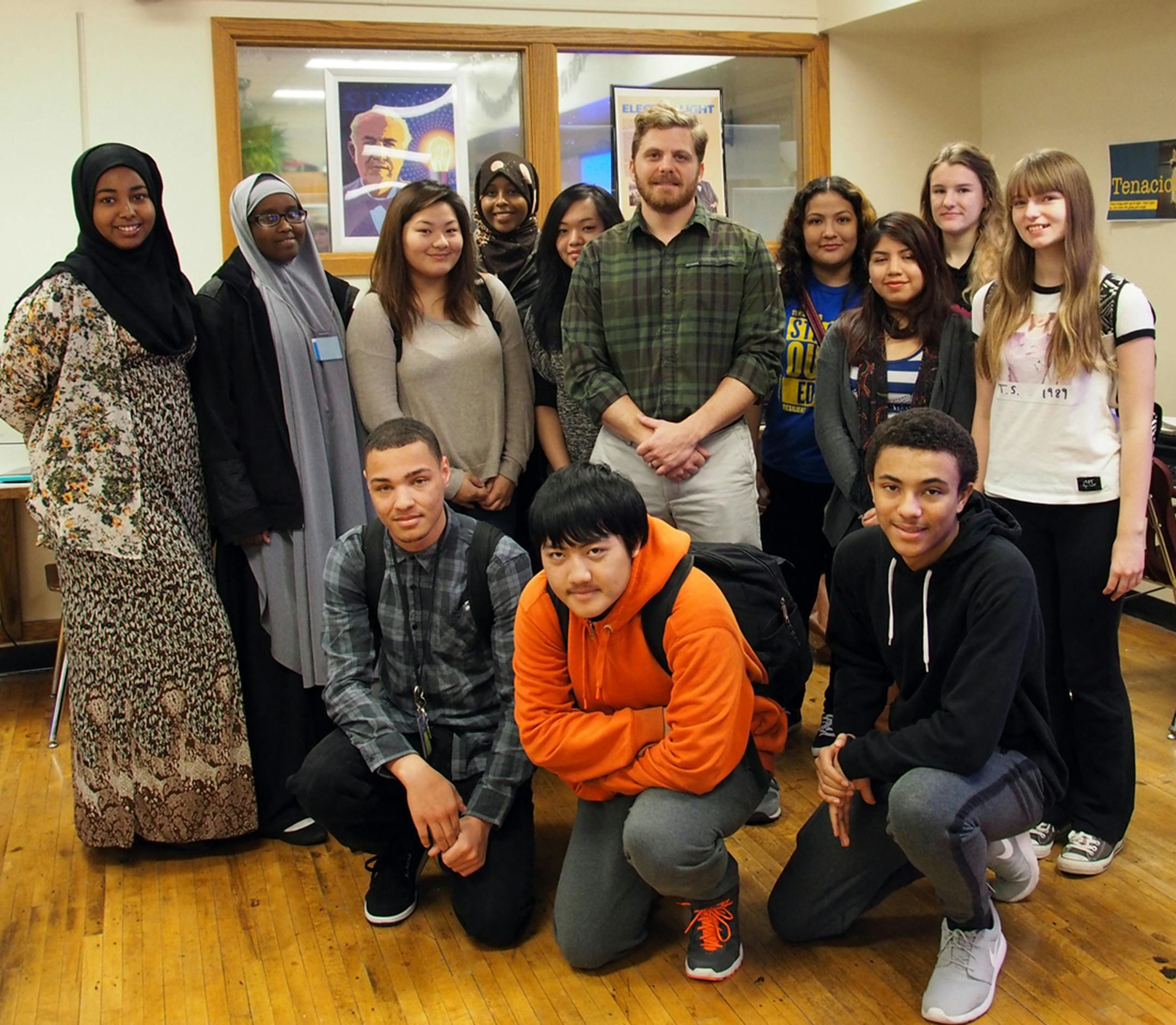 Nick Kramarczuk (center), whose Ukranian immigrant grand parents started the namesake Northeast Minneapolis meat market and restaurant, visited Edison High School last week to talk small business with teacher Shirley Poelstra's personal finance class during Junior Achievement Entrepreneurship Week. Kramarczuk, a marine scientist by degree who started working at Kramarczuk's as a youth, said he may add some teen help over the busiy holidays.