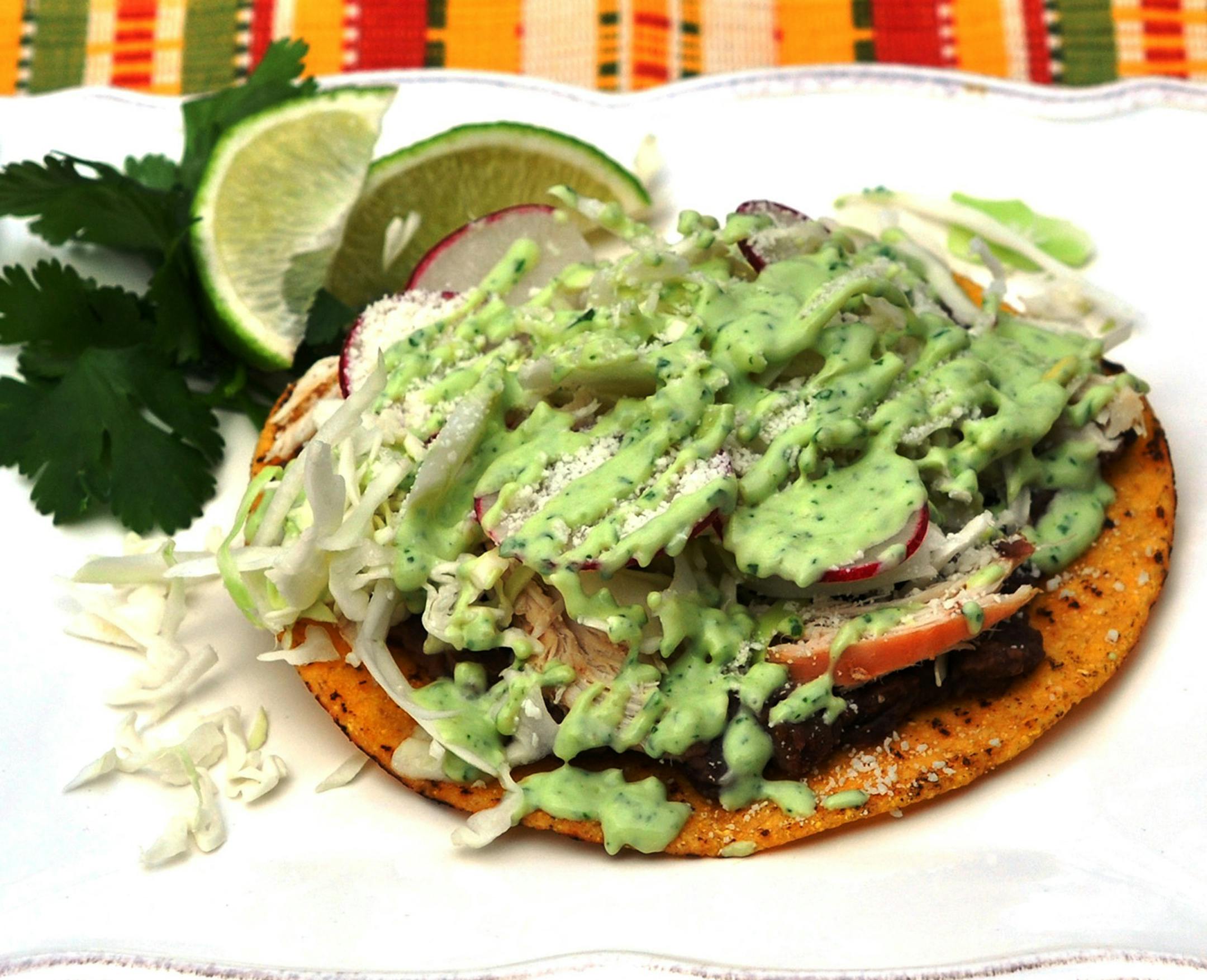Credit: Meredith Deeds, Special to the Star Tribune Chicken and Black Bean Tostadas with Avocado-Cilantro Cream