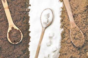 From left, muscovado sugar, granulated sugar and brown sugar.