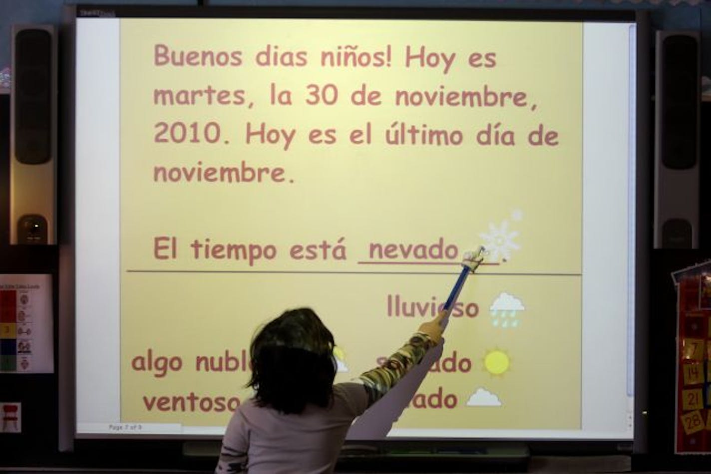 First-grade students at Forest View Elementary were asked to complete the sentence during Brittany Cullen's class. The kids started Spanish in September and now will have the option to take Spanish through 12th grade.