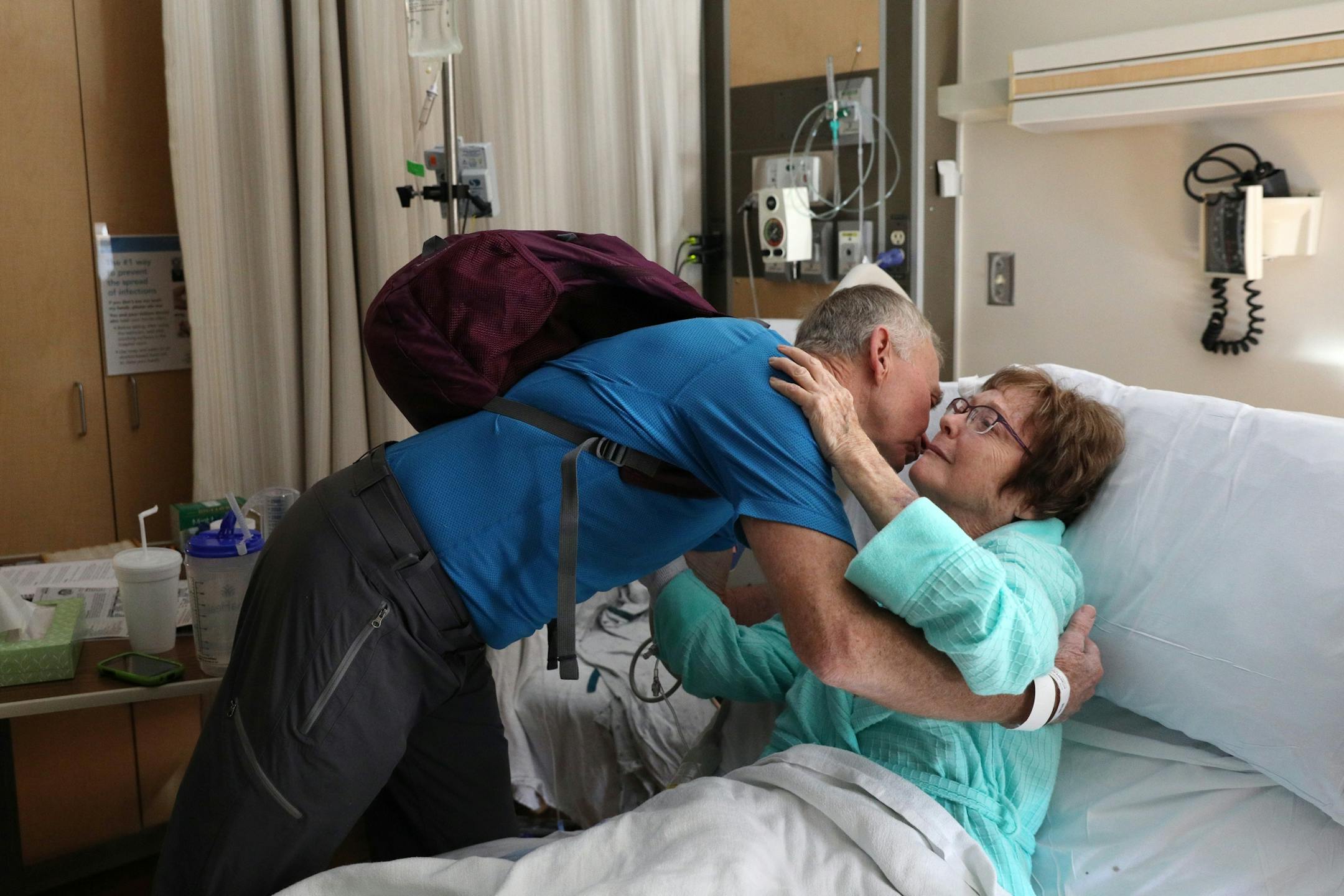 Gerard Murphy shared a hug with his friend Kathy Kehrberg who he donated a kidney to before heading home Thursday.