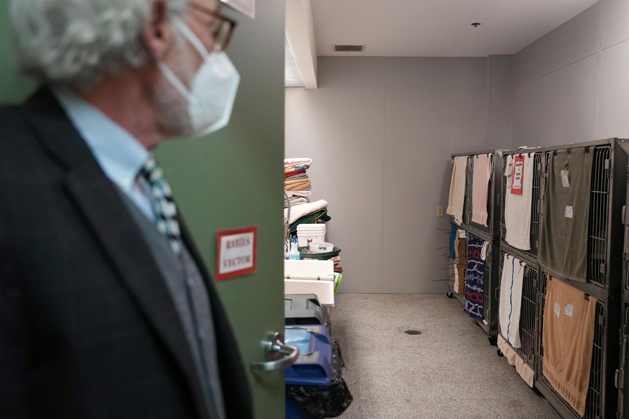 Executive director Phil Jenni looked in on one of several repurposed rooms at the Wildlife Rehabilitation Center.