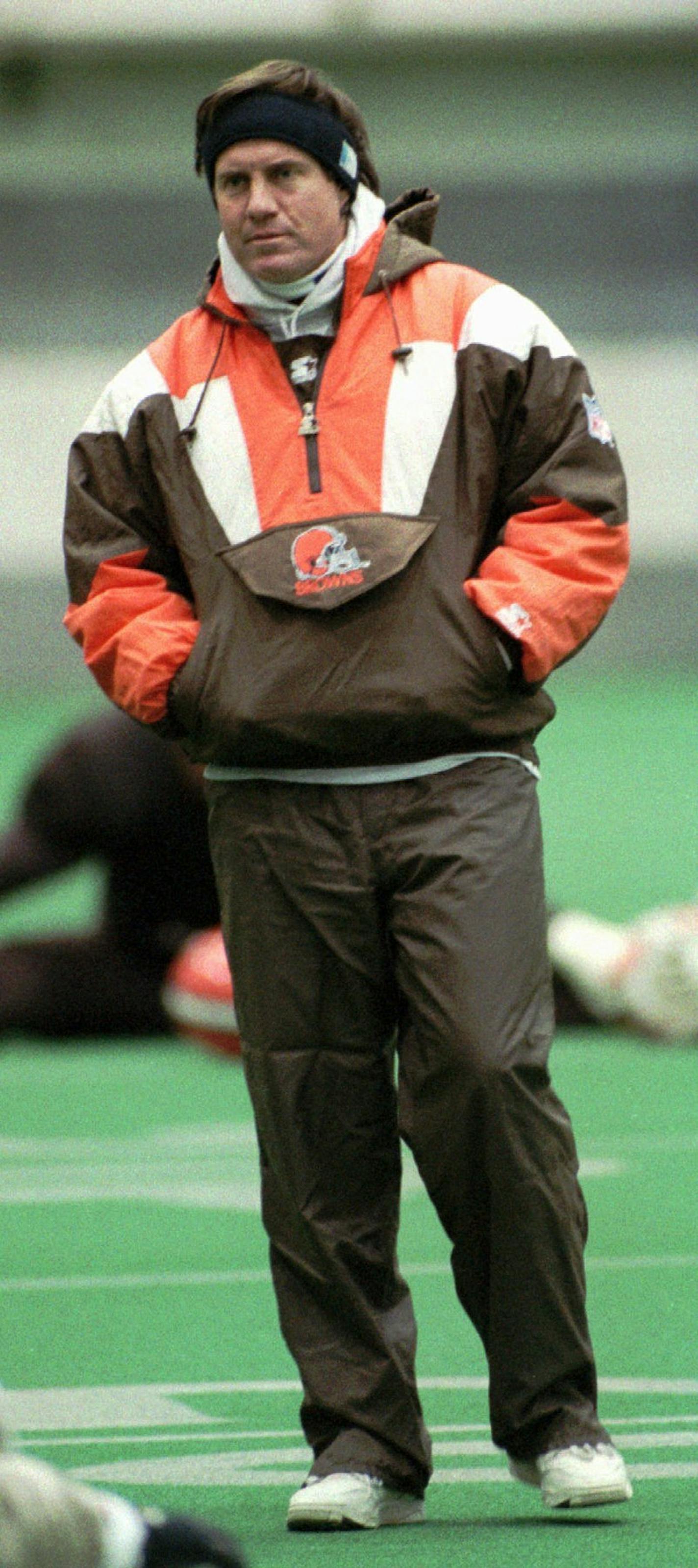 FILE--Cleveland Browns coach Bill Belichick walks the field during practice in Cleveland on Jan. 5, 1995. Belichick denounced a comment by Buffalo Bills coach Marv Levy that the Browns may have faked injuries during Monday night's 22-19 loss to Buffalo. The Bills coach on Monday indicated the Browns may have faked injuries as a way to slow down Buffalo's no-huddle offense. An outraged Belichick later labeled the comments ``garbage.'' He also questioned Levy's knowledge of football. (AP Photo/Mar