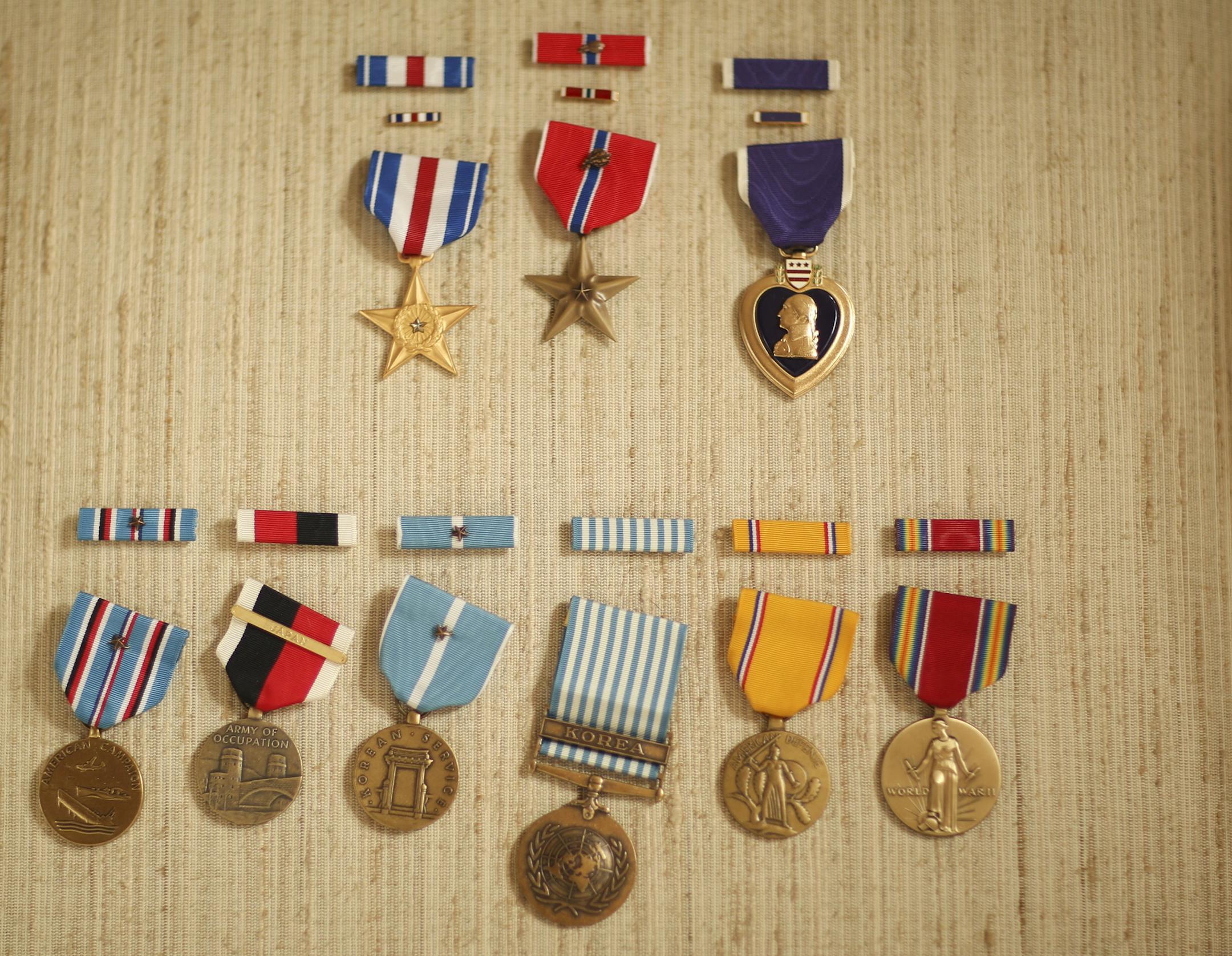 The medals that Terrance Vangen earned for his service in WW II and Korea that were replaced with the help of Sen. Amy Klobuchar. The top three, left to right, are the Silver Star, the Bronze Star with an oak leaf cluster, and the Purple Heart ] JEFF WHEELER ï jeff.wheeler@startribune.com The family of Terry Vangen were devastated when son Rick went into the family cabin in Pengilly in northern Minnesota, the day after Christmas to discover Terry Vangen's military medals had been stolen. A