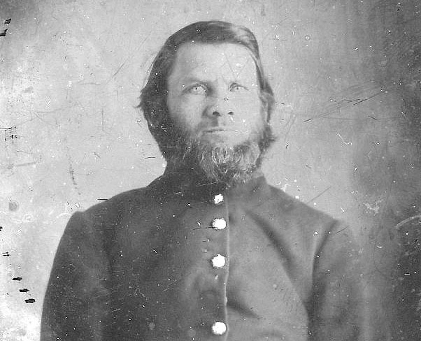 A formal glass-plate portrait of William Duley in his military jacket, probably taken between September 1862 and February 1865.