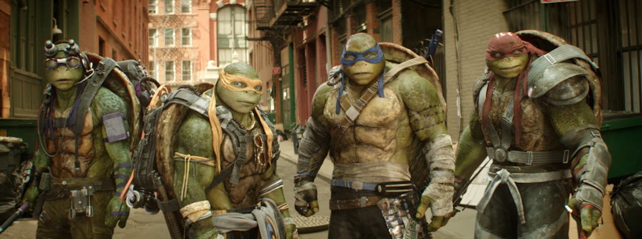 Donatello, Michelangelo, Leonardo and Raphael in a scene from "Teenage Mutant Ninja Turtles: Out of the Shadows."