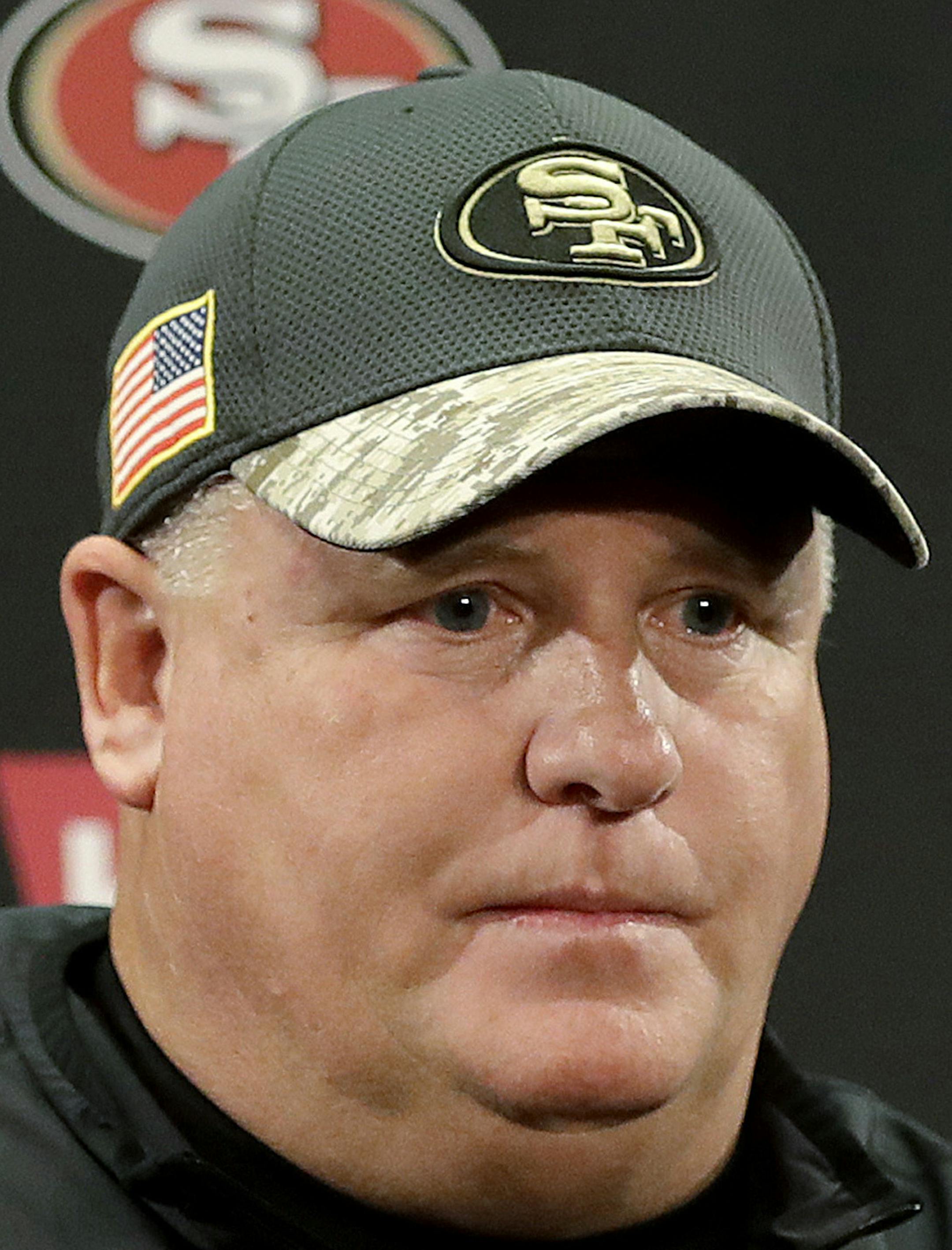 San Francisco 49ers coach Chip Kelly speaks at a news conference after the team's NFL football game against the Seattle Seahawks in Santa Clara, Calif., Sunday, Jan. 1, 2017. (AP Photo/Marcio Jose Sanchez)