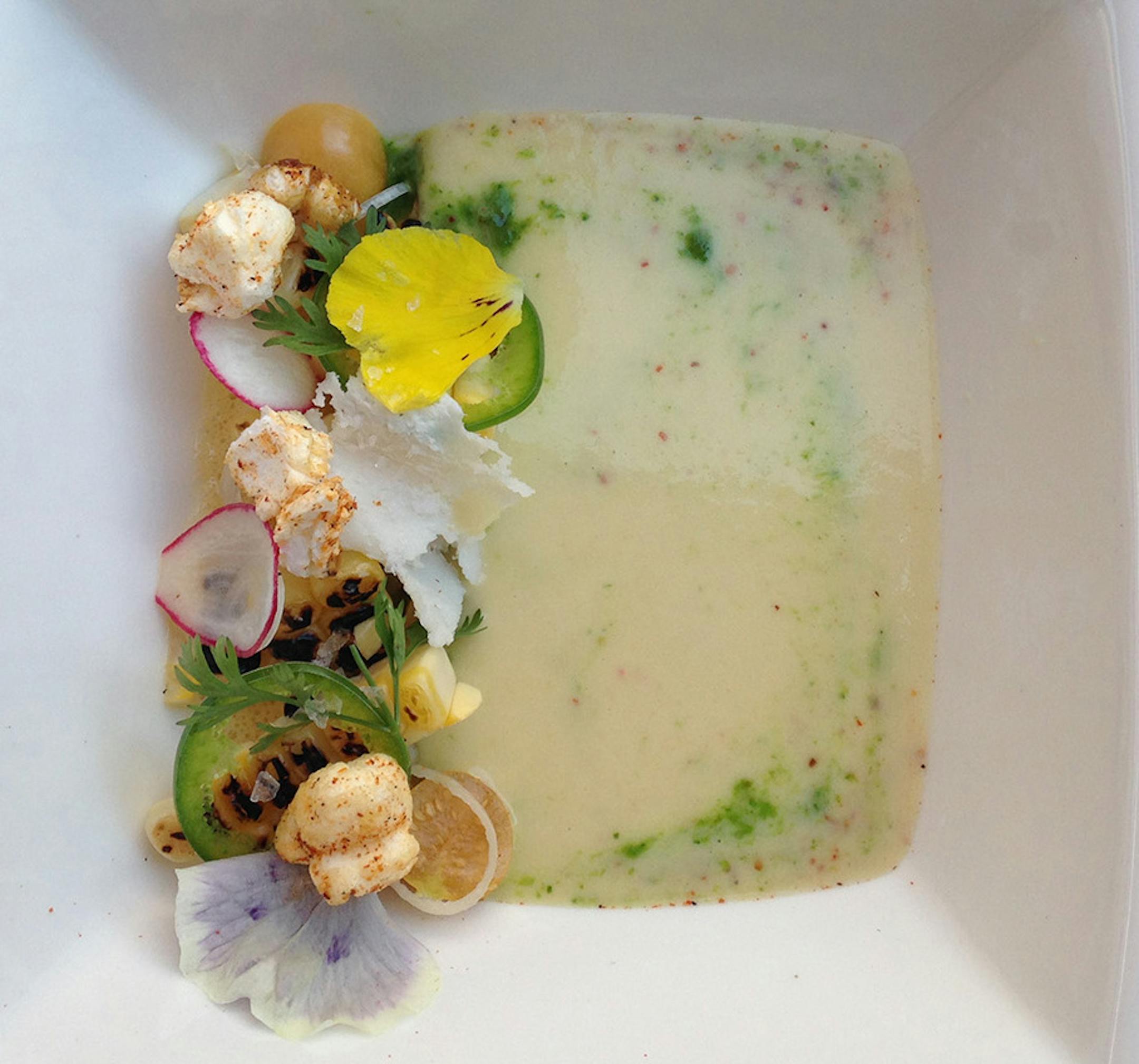 Libertine executive chef Steve Hesse topped his corn soup with spiced kettle corn.