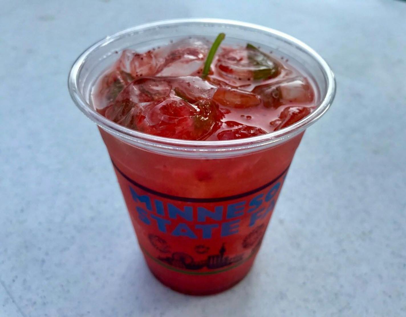 Strawberry-Basil Lemonade, Farmers Union Coffee Shop, Dan Patch/Cosgrove, $5.50 and $7. Super-refreshing, with a sweet, colorful punch of organic, Minnesota-grown berries. The basil is a tasty touch. Drop the Coca-Cola and pick this up. Photo by Rick Nelson New food at the Minnesota State Fair 2018