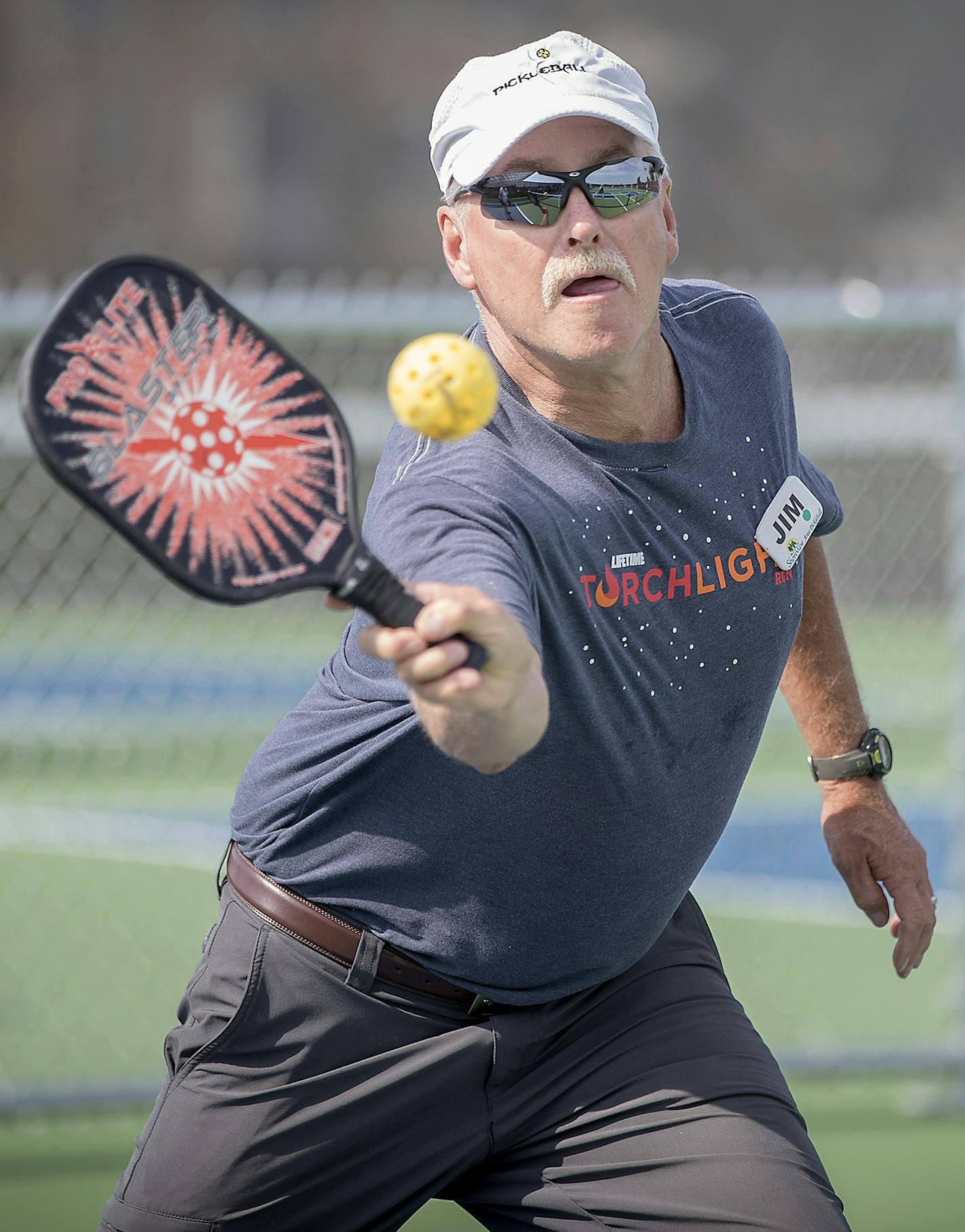 Jim Larson played a game of pickle ball at the new pickle ball courts, Tuesday, July 11, 2017 at Forest Lake's Fenway Park in Forest Lake, MN. ] ELIZABETH FLORES &#xef; liz.flores@startribune.com