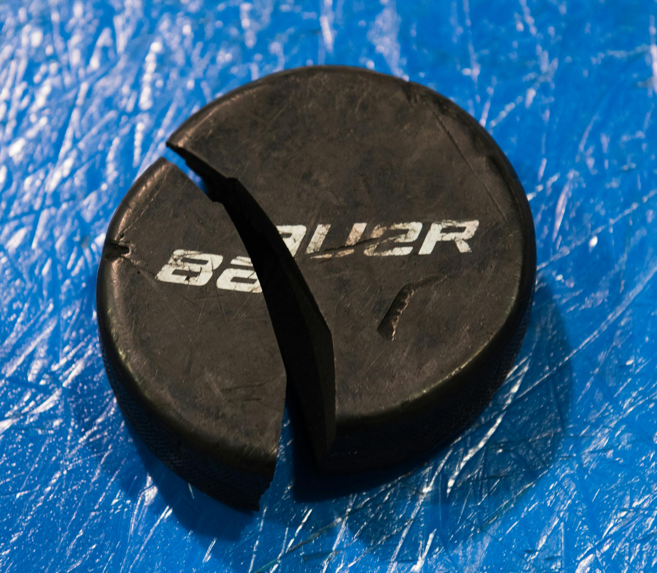 The aftermath of one of Grace Zumwinkle's shots that impacted the pipe during practice. ] Mark Vancleave - mark.vancleave@startribune.com * Breck senior forward Grace Zumwinkle owned the hardest shot in girls' high school hockey and likely beyond. Photographed Monday, Jan. 30, 2017.