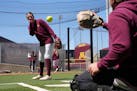 Gophers pitcher Autumn Pease warmed up for practice Tuesday at Jane Sage Cowles Stadium.
