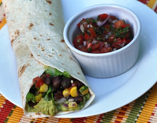 Pico de gallo and Black Bean and Corn and Guacamole wraps. Photo by Meredith Deeds