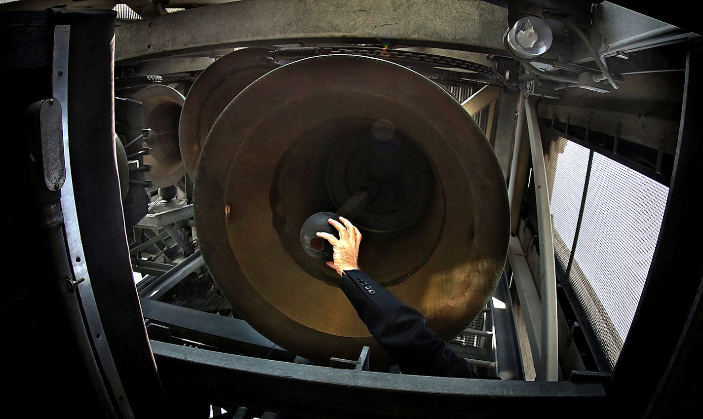 Pastor Foy Christopherson described various parts of the Central Lutheran carillon to recent visitors. ] JIM GEHRZ &#x2022; james.gehrz@startribune.com / St. Paul, MN / June 118, 2015 / 9:00 AM &#x2013; BACKGROUND INFORMATION: Church bells are ringing again thanks to Rebecca Jorgenson Sundquist. For 10 years, she's been leading "Cities of Bells," a campaign to raise money to revive broken or neglected church bells. And she vows not to quit until every church in the Twin Cities is ringing. Centra