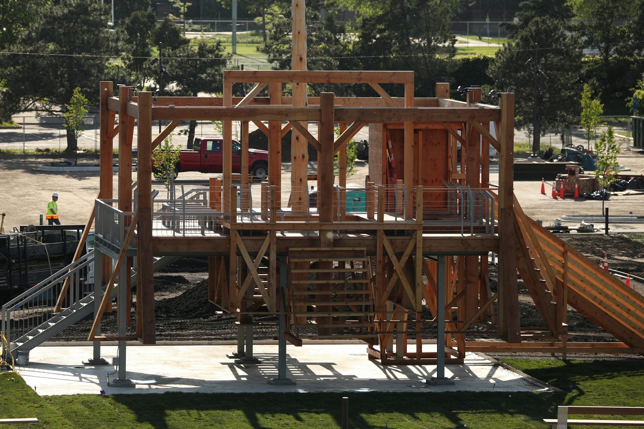 "Scaffold" by Sam Durant which depicts the 1867 hangings of 38 Dakota men is one of 18 new pieces at the revamped Minneapolis Sculpture Garden.