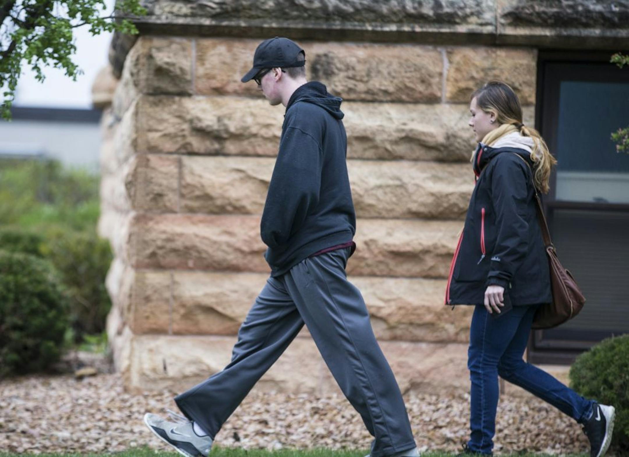 John LaDue left the Waseca County Courthouse after a hearing Wednesday, April 27, in Waseca, Minn.