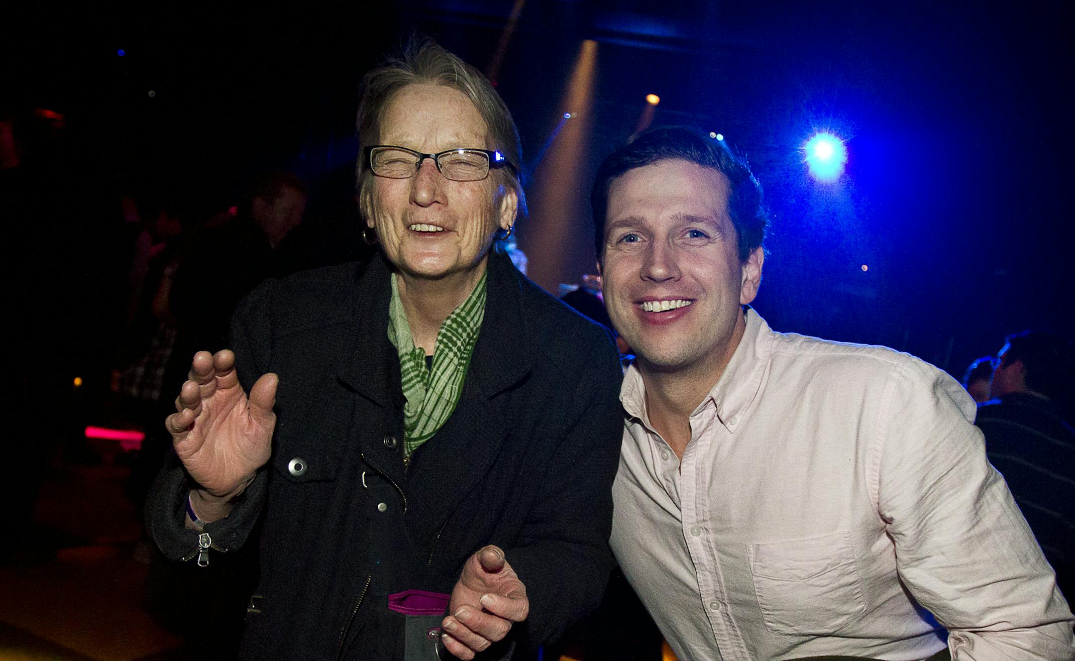 Heather DeLisle and Nichals Livingston dance during Minneapolis Mayor R.T. Rybak's "Unauguration Party" at First Avenue, Wednesday, December 18, 2013.