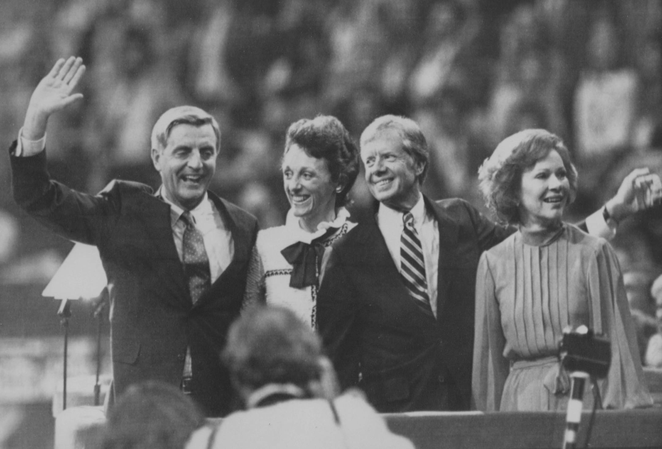 (left to right) US vice president Walter Mondale, Joan Mondale, US president Jimmy Carter, and Rosalynn Carter are shown at the 1980 Democratic National Convention in New York. Associated Press file photo.