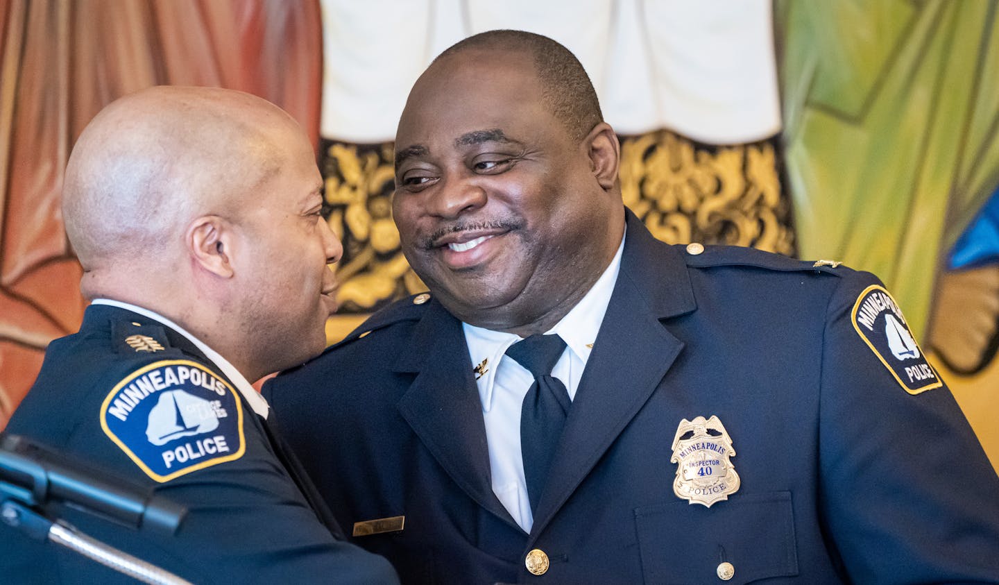 Inspector Kelvin Pulphus received his promotion certificate from Chief Medaria Arradondo. ] GLEN STUBBE &#x2022; glen.stubbe@startribune.com Monday, June 3, 2019 The 2019 Minneapolis Police Department promotional ceremony was held at St. Mary's Greek Orthodox Church in Minneapolis. Promotions included Deputy Chef Kathy Waite, Inspectors Amelia Huffmann and Kelvin Pulphus and Commander Katie Blackwell along with twelve new Sergeants.