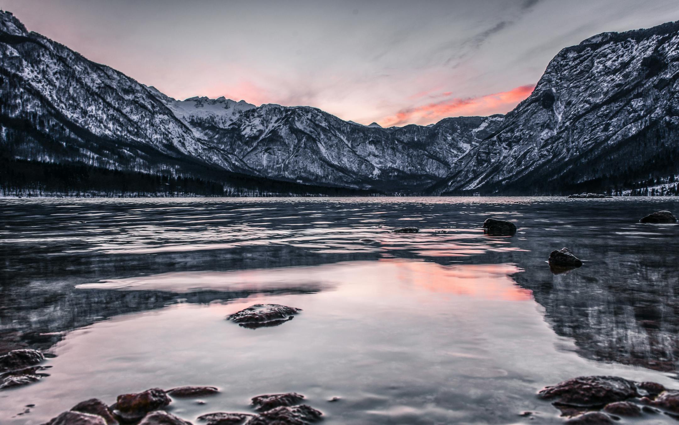 An early-morning view of Slovenia's Lake Bohinj and the mountains rising above it. MUST CREDIT: Ezav Mrgole