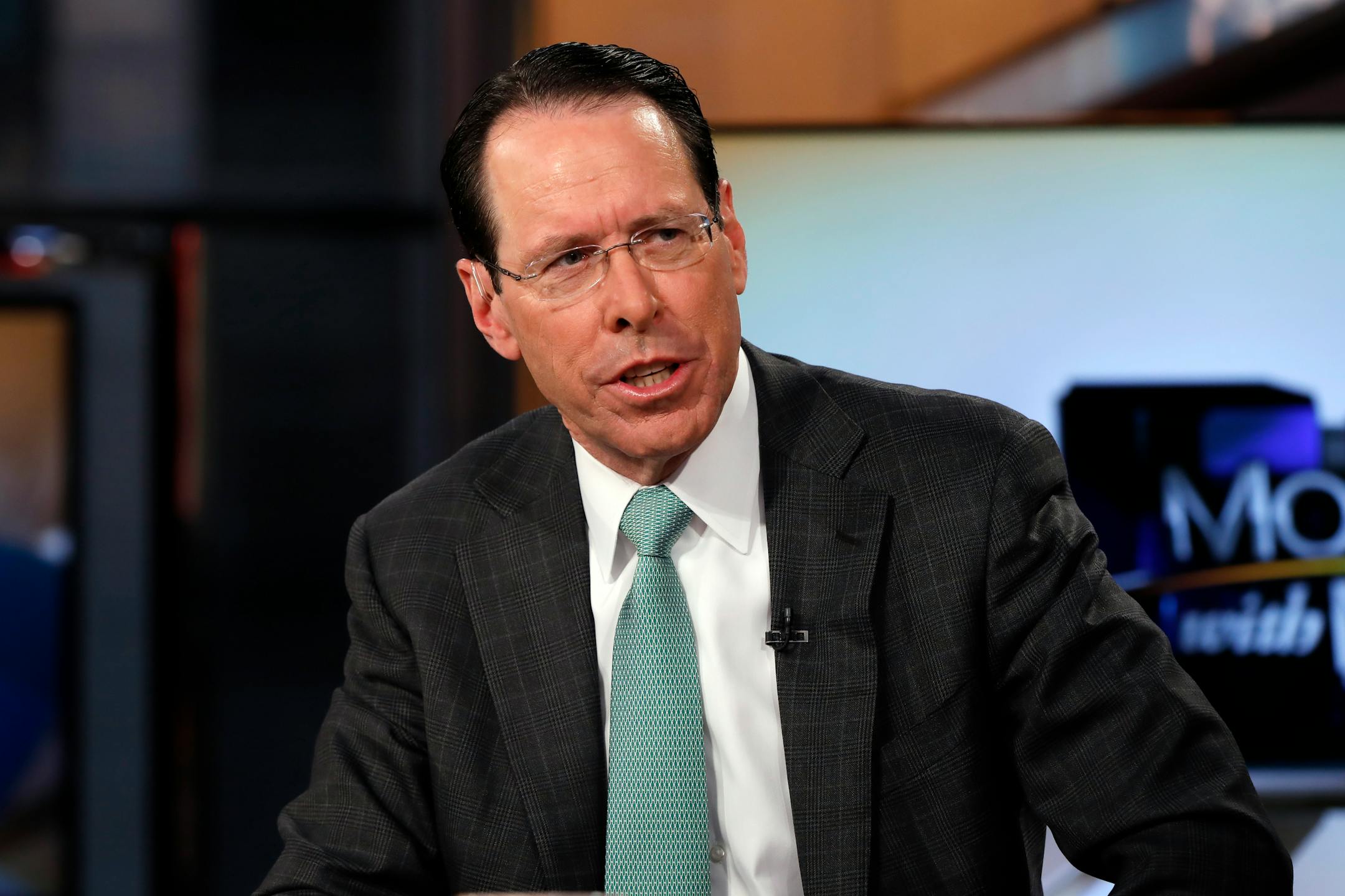 AT&amp;T Chairman &amp; CEO Randall Stephenson is interviewed by Maria Bartiromo during her "Mornings with Maria Bartiromo" program on the Fox Business Network, in New York Thursday, Feb. 21, 2019. (AP Photo/Richard Drew)