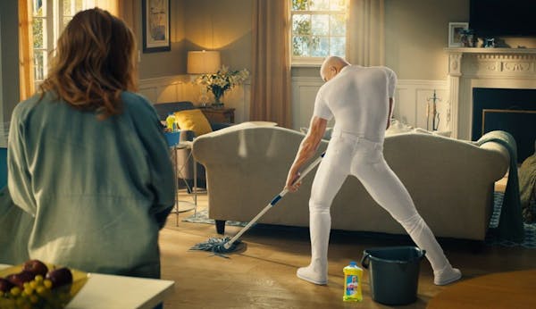 This image provided by Procter & Gamble shows a still from the company's Mr. Clean "Cleaner of Your Dreams" Super Bowl 51 spot. The New England Patrio