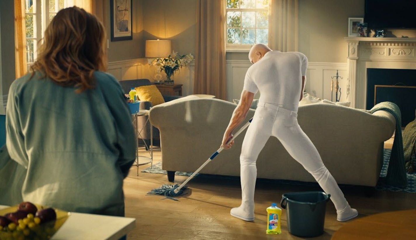 This image provided by Procter & Gamble shows a still from the company's Mr. Clean "Cleaner of Your Dreams" Super Bowl 51 spot. The New England Patriots face the Atlanta Falcons in Super Bowl 51, on Sunday, Feb. 5, 2017.