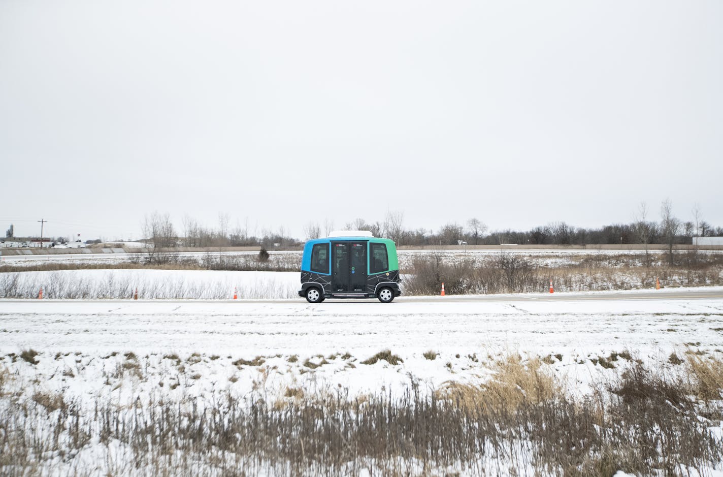 MnDOT is held a press event at the research center in Monticello, Minn. to introduce its autonomous bus they have been testing in harsher Minnesota condition on Tuesday, December 12, 2017. The bus is level 4 autonomous and fits about 10 people.