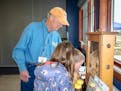 Volunteer Dave Martin shows visitors live honeybees at last years' event.