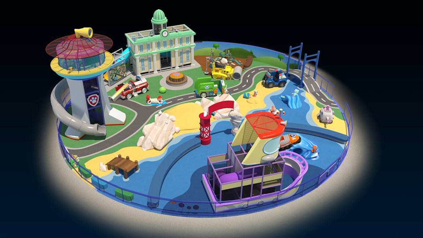 A rendering of the Paw Patrol's Adventure Bay attraction for Nickelodeon Universe at Mall of America.