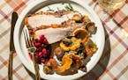 Herbed Turkey Breast With Delicata Squash and Brussels Sprouts. MUST CREDIT: Photo by Justin Tsucalas for the Washington Post.