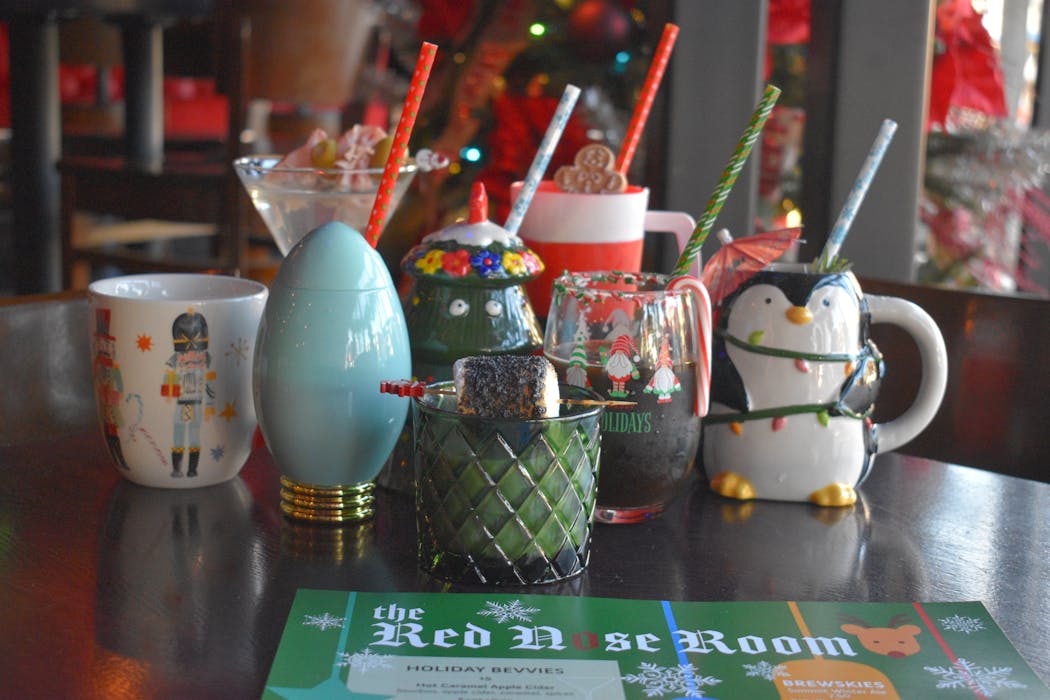 An array of holiday cocktails are available at the Red Nose Room in Uptown.