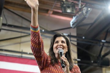 Republican presidential contender Nikki Haley waves as she begins speaking at a campaign rally on May 4 in Greer, S.C. 