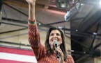 Republican presidential contender Nikki Haley waves as she begins speaking at a campaign rally on May 4 in Greer, S.C. 
