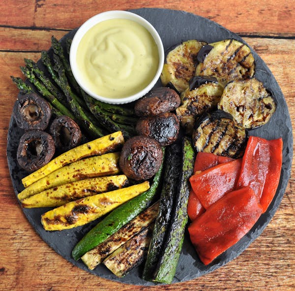 Grilled summer vegetables with garlic aioli