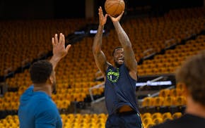 Timberwolves forward Julius Randle warmed up early before facing off against the Golden State Warriors in Game 3 of their NBA Western Conference playo